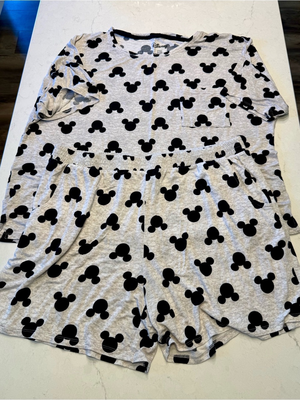 Disney Gray and Black Mickey Mouse Short Sleeve Pajama Set with Pocket